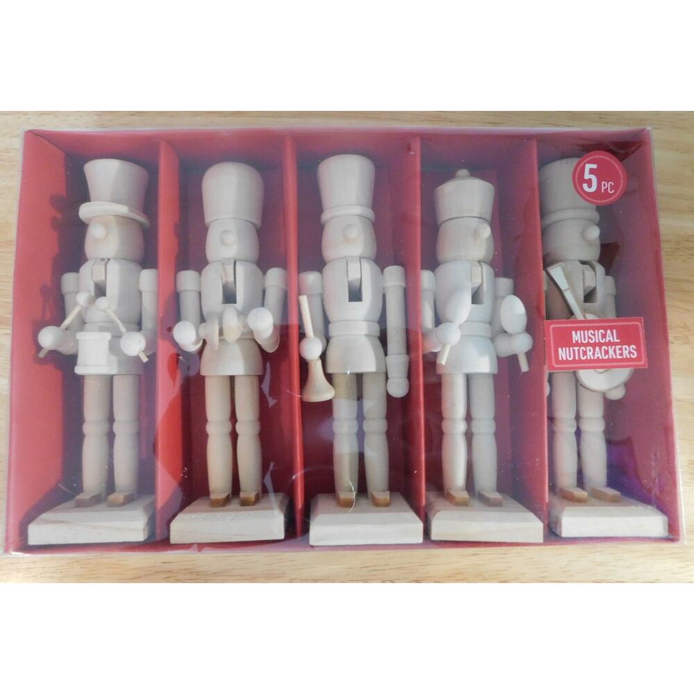Mini Pinewood Nutcrackers DIY Make Market Set of 5 New In Box
